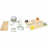 Small Foot Bingospiel mit Lostrommel aus Metall & Ludo XL aus Holz für Vier Spieler, Gesellschaftsspiel für die ganze Familie im Großformat, ab 4 Jahren, 11783