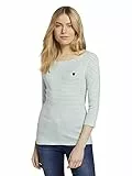 TOM TAILOR Damen 1024035 Longsleeve Mit Herz-Stickerei Auf Der Brust, 26035 - White Green Small Stripe, L EU
