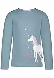 SALT AND PEPPER BY KIDS PARK Mädchen Langarmshirt mit glitzerndem Einhorn Print T-Shirt, Mineral Green, 128/134 cm