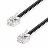 deleyCON 1m Telefonkabel - RJ11 Modularkabel 6P4C Westernkabel - 2x RJ11 Stecker mit Flachkabel für Telefondose Modem Router Fax ISDN DSL VDSL Internet Schwarz