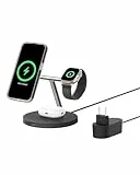Belkin BoostCharge Pro 3-in-1 Qi2 Kabelloses Ladegerät, MagSafe-Kompatibles Ladegerät, Induktive Ladestation für die Apple iPhone 17, Air, 16, Pixelsnap, Apple Watch, AirPods, inkl. Netzteil – Schwarz