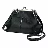 CHAMAIR Vintage Tasche Kiss Lock Umhängetaschen Damen,Elegante Münzbeutel PU Leder Schultertasche Crossbody für Shopper Daily Use