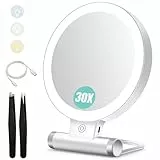 B Beauty Planet Kosmetikspiegel mit Beleuchtung, 30 fache/1-fach Doppelseitige Tischspiegel,3 Farblichter, DimmbarerSchminkspiegel,Reisen Kosmetik Spiegel mit Beleuchtung(Weiß 30x Kosmetikspiegel)