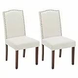 Sweetcrispy Esszimmerstuhl (2er Set), Hochwertige gepolsterte Leder-Esszimmerstühle mit Nagelkopfverzierung und Holzbeinen, Esszimmerstühle für Schlafzimmer, Wohnzimmer, Esszimmer, Beige White