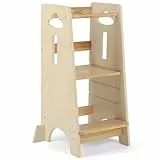 COSYLAND Lernturm ab 1 Jahr - Höhenverstellbarer Learning Tower für Kinder (3-stufig) - Montessori Lernturm mit Kippschutz & Massivholz (Holzfarbe)