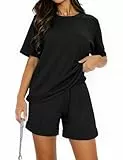 Totatuit Damen Jogginganzug Zweiteiler Elegant Kurzarm Trainingsanzug Set Sommer Tracksuit Loungewear Einfarbig mit Rundhalsausschnitt Hausanzug Sport Outfit
