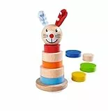 Eichhorn - Baby Stapelturm, mit Bodenplatte, bunten Scheiben und Hasenkopf, 11-TLG. 20cm Hoch, 100% FSC zertifiziertes Buchenholz, ab 1 Jahr