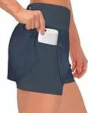 Tincini Shorts Damen Sommer Kurze Hosen Damen 2 in 1 Laufshorts Sport Running Shorts Fitness Sporthose Yoga Tennis Jogging Beiläufige Elastisch Schnelltrocknende (Grau Blau,L)