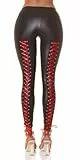krautwear Damen Wetlook Leggings Jeggings Hose mit Schnürung Hinten (Black-S-M)
