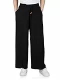 DENIMFY Palazzo Hose Damen Sommer 7/8 Culotte DFBrenda Hohe Taille Weites Bein Sommerhose Stoffhose Knöchellang Elastische Taille Taschen Einfarbig, Größe:S, Farben:Black
