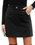 heekpek Damen Cordrock Minirock Hohe Taille Rock Damen Herbst Winter Mini Skirt Wickelrock A-Linie Business Rock Kurz mit Taschen, Schwarz, L