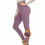 Thermo Leggings Damen im Winter High Waist Strumpfhosen Warme Fleece Thermohose Gefütterte Thermoleggins Dicke Blickdicht Sporthose Yoga Gym Thermostrumpfhose Elastische Hosen(Light Purple,S)