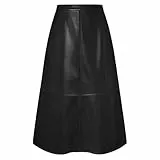 Kate Kasin Damen Lederrock High Waist Faux Leder Rock PU Midi Röcke A-Linie Winterrock Verdicktem Warm Elegant Schwarz XXL