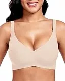 Vinfact Nahtloser BH Damen Ohne Bügel Push up Große Brüste Starker Halt V-Ausschnitt Bügelloser Seamless Bequem T Shirt Schlaf BH(BG,M)
