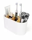 Zahnbürstenhalter, Kunststoff Toothbrush Holder mit Bambus Trennwänden, Zahnbürstenständer mit 4 Zahnbürstenfächer +2 Aufbewahrungsschlitz, Elektrische Zahnbürste Organizer für Bad Büro Familie