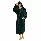 U2SKIIN Herren Kapuze Bademantel, Plüsch Bademäntel für Herren lange Fleece Plüsch Bademantel flauschig aus Flanell (Dunkelgrün, L/XL)