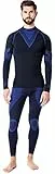 Ladeheid Herren Winter Thermounterwäsche Funktionsunterwäsche Set Langarm Shirt Lange Unterhose Thermoaktiv LAGI003 (Schwarz/Marineblau, S)