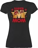 Shirt Damen - Super Mom I Supermom Heldin Mama - M - Schwarz - muttertagsgeschenk muttertagsgeschenke Mum supermama Tshirt Supermom+t-Shirt motherday Gift mütter für Shirts t-Shirt