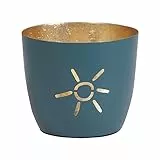 Seaside No.64 - Maritime Windlichter Baltic aus Metall mit ausgestanzten Motiven - Verschiedene Farbkombinationen für Teelichter & Stumpenkerzen in Haus und Garten (Sonne - DKL.blau, Gold)