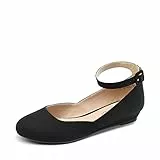 DREAM PAIRS Ballerinas Damen Schuhe Damen Elegant Flache Schuhe für Damen mit Verstellbarem Knöchelriemen Riemchenballerina,Size 39,Schwarz-Wildleder,REVONA-E