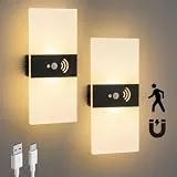 SURPALIG 2 Stück Wandleuchte mit Bewegungsmelder, 4000mAh Akku Wandleuchte Innen, LED Wandlampe ohne Stromanschluss USB Aufladbare mit Schalter, 3000K Warmweiß, für Flur Wohnzimmer Schlafzimmer