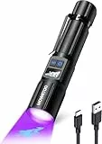 MOWETOO Taschenlampe Aufladbar - LED UV Lampe Schwarzlicht 2 In 1, 395nm Zoombare UV Licht Torch mit 5 Modi und LCD-Display für Urinuntersuchung von Haustieren, Geldscheinkontrolle, Outdoor