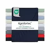 Komfortec Spannbettlaken Jersey 100% Baumwolle – 140x200 cm – 135g/m² – Weich, Atmungsaktiv & Hautfreundlich – Mit Rundumgummi – Oeko-Tex Zertifiziert – Für Boxspring, Topper & Matratzen – Blau