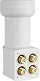 Megasat HD-Profi Quad LNB – Universal-LNB (4 Teilnehmer, 0,1 dB, vergoldete Anschlüsse, Wetterschutz) – Weiß