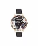 Olivia Burton Analog Quarzuhr für Damen Kollektion Bejewelled Florals mit Schwarzes Lederarmband - OB16BF04