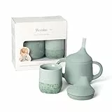 Moonkie Trinklernbecher Baby Silikon Set | 2-teilig: Offener Lernbecher 60ml + 3-Stufen Trinklernbecher 120ml | mit Trinkschnabel & Strohhalm | ab 4 Monate | BPA-frei (Mint Set)