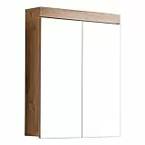 trendteam smart living - Amanda - Spiegelschrank - Weiß Hochglanz/Eiche - moderner Badspiegel mit 3 Fächern - (BxHxT) 60 x 77 x 17 cm - 2 Einlegeböden - Kratzfest