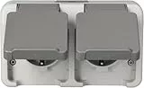 Schneider Electric Merten Schuko-Steckdose mit Klappdeckel, 2-fach, Aufputz, waagerecht angeordnet, IP44, Aquastar, lichtgrau, Artikelnummer MEG2321-8029
