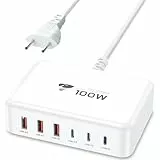 USB C Ladegerät, 100W 6-Port USB Ladegerät Mehrfach mit USB-C und USB-A, Schnellladegerät PD 3.0 Power Adapter, USBC Netzteil für iPhone 17 16 15 14 Pro/Pro Max, iPad, MacBook, Handys
