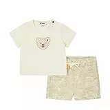 Steiff Set Shorts mit T-Shirt Kurzarm EU Größe 68 Antique White, Sommerhose kombiniert mit einem Kurzarm Shirt für jeden Anlass, lockere Bequeme Passform