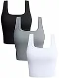 OQQ Damen 3-teiliges Tank-Top, gerippt, nahtlos, Workout-Shirts, Yoga, Bauchfreies Top, Schwarz Grau Weiß, Groß