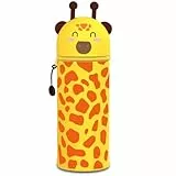 GDFJBG 2-in-1 Silikon Federmäppchen Kawaii,Tischstifthalter Federtasche Tischstifthalter, Reißverschluss,Buntstifte,Marker(Giraffe)