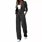 pxjsdwe Zweiteiler Damen elegant, Hosenanzug Damen Business Einfarbig Anzug Set Freizeitanzug Slim Fit Revers Blazer Hose Hosenanzüge Elegant Zweiteiler Streetwear Hochzeit Büro 2-teilig Outfit