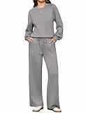 Totatuit Damen Zweiteiler Rundhals Jogginganzug Langärmliges Oberteil und Weite Hose Baumwolle Trainingsanzug Hausanzug Sport Set Lounge Set