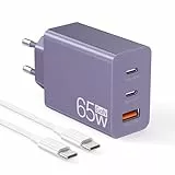 Anykon 65W USB C Ladegerät, 3 Port GaN Netzteil Adapter, USB C PD 3.0 PPS Schnellladegerät mit 2M Kabel für MacBook Air Pro M1/M2,iPhone 17 Pro Max/16/15/14/13,Switch,Galaxy S24 Ultra/S23/S22,Tablet