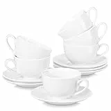 LOVECASA Kaffeeservice Porzellan, Sweet 12-teilige Kaffeetassen mit Untertassen, Cappuccino Tassen für 6 Personen, 230 ml, weiß Farbe, VCP-CC13, 230 ML - 12 Teilig