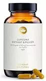SUNDAY NATURAL® Kurkuma Kapseln hochdosiert – 10.669 mg Kurkuma pro Kapseln - 180 Curcuma Kapseln hochdosiert - 150 mg Curcumin – 95 % Curcuma Extrakt + Bio-Piperin – Laborgeprüft, vegan