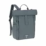 LÄSSIG Baby Wickelrucksack Wickeltasche Rucksack mit Wickelunterlage, Kinderwagenbefestigung, Flaschenhalter nachhaltig produziert/GRE Rolltop Backpack anthracite