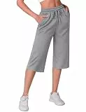 Crewhpo 3/4 Hose für Damen Jogginghose High Waist mit Taschen Einfarbige Sporthose Locker Frauen Sweathose Trainingshose Yogahose Sommer Grau