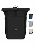 LARKSON Rucksack Damen & Herren Schwarz - No 4 Large - Rolltop Backpack 21 L mit 16 Zoll Laptopfach Uni, Arbeit & Fahrrad - Großer Reiserucksack mit Trolley Strap