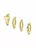 PiercingJak 14G Bauchnabelpiercing Clicker Piercing Gold Chirurgenstahl Kreuz CZ Augen Bauchnabel Ring 10mm Nabelpiercing Barbell Augenbrauenpiercing Körper Schmuck für Frauen Mann