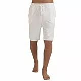 Nuofengkudu Sommer Shorts Pyjamahose Herren Kurz Schlafanzughose mit Taschen Weich Loose Fit Modal Gummizug Taille Casual Urlaub Strand Jogginghose Bermuda Weiß Für die Taille 58-70CM
