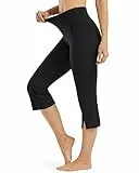 Promover Yogahose Damen 3/4 mit Taschen Caprihose Activewear Hosen Bootleg Schlaghose Bootcut Sporthose Hohe Taille Flare Hose Sommer Fitness Jazzpants