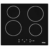 Glaskeramikkochfeld, IsEasy Glaskeramikkochfeld 4 platten, 60cm 6000W, Kochfeld mit 4 Kochzonen, Elektro Autark Eingebaut Keramikkochfeld, 9 Heizstufen, Timer, Kindersicherung, Kein Stecker