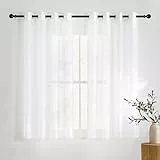 KGORGE Stores Gardinen mit Ösen Fenstergardinen Kurz 2er Set H 145 x B 140 cm Ösenvorhang Weiß Modern Vorhang Weiß Transparent Tüll Gardine Durchsichtig Vorhänge für Küche Fenster