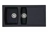Respekta Boston Mineralitespüle in Schwarz / 1,5 Becken Einbauspüle in 100 x 50 cm/Spülbecken geeignet für Unterschränke ab 60 cm Breite